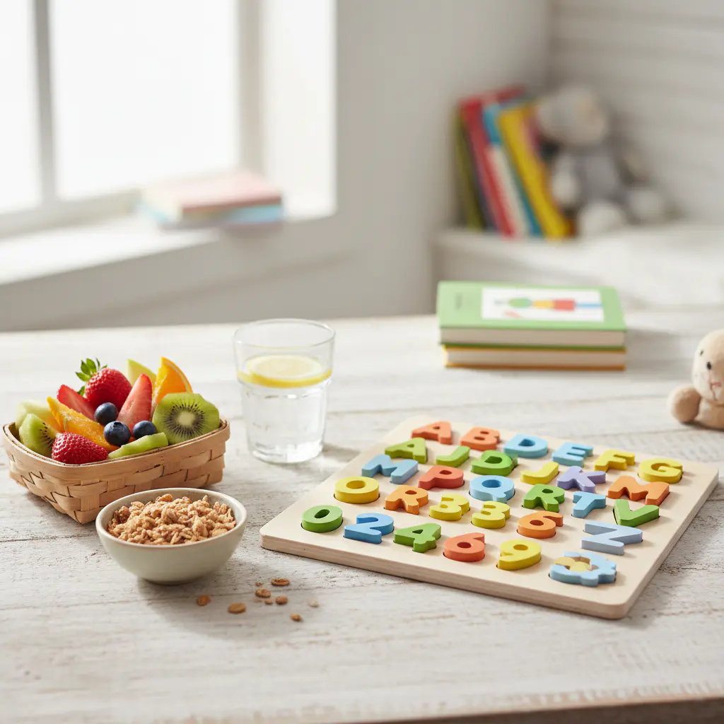 Gesunder Snack neben Spielzeug